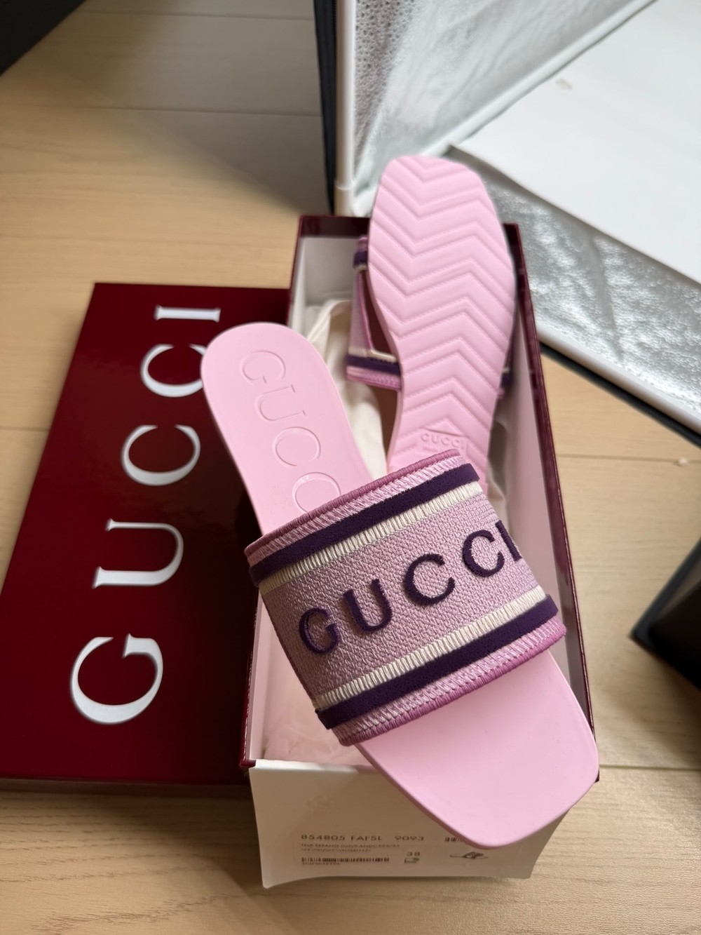 Gucci Pink Logo Slide Sandals